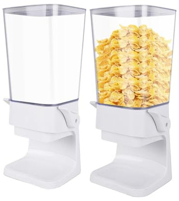 Hniuyun Modern/Minimalist 5.5L Large Cereal Containers Storage Dispenser, Dry Food Dispenser Countertop for Rice, Cornflakes, Beans, Snack, Oatmeal, Pet Food, White (2 Pcs)