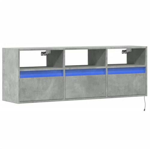 vidaXL Meuble TV Mural avec lumières LED Gris béton 130x31x45 cm