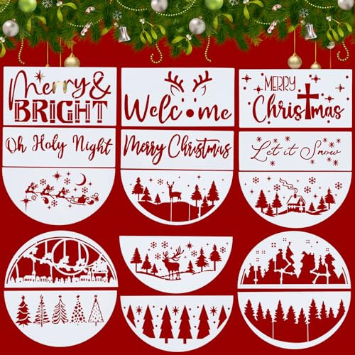 15-Weihnachtsvorlagen zum Malen wiederverwendbarer Frohe Weihnachten Vorlagen, Türhänger, Zeichen, Türmatten, Fenstervorlagen