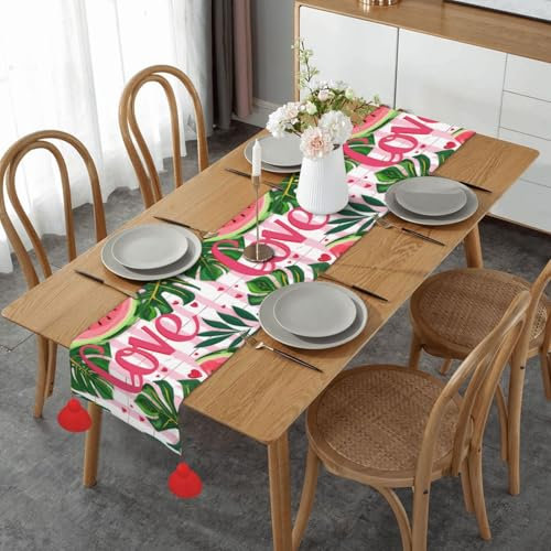 Camino de mesa para mesa de comedor, hojas de palma, sandía, camino de mesa de cáñamo de imitación, camino de mesa de otoño, decoración de mesa de fiesta, 36 x 152 cm