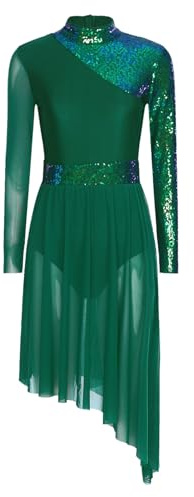 Jugaoge Femme Robe Danse Patinage Artistique Paillettes Robes Danse Lyrique Tango Tulle Cérémonie Cocktail Soirée S-XXL Vert M