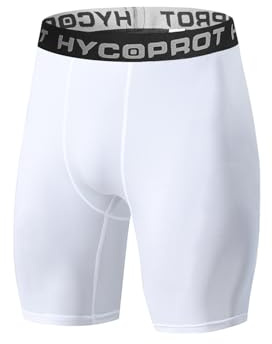 HYCOPROT Shorts de Compression pour Homme, Short de Sport Respirant à Séchage Rapide Short de Course, Couche de Base pour l'Entraînement de Course à Pied (Blanc, L)