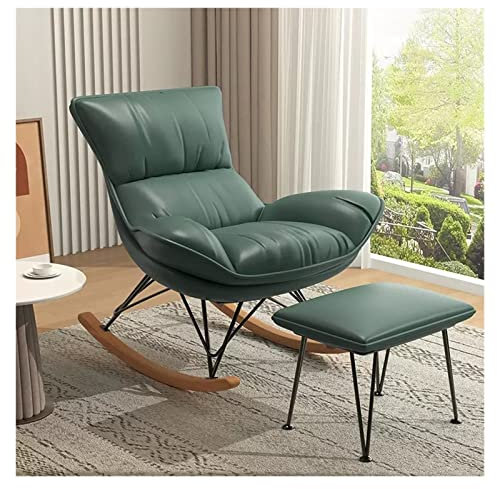 Mid Century Schaukelstuhl Stillstuhl mit Fußhocker, Teddy-Stoff, gepolsterter Sitz, Freizeit, Relaxsessel für Wohnzimmer, Schlafzimmer, Büro, Kinderzimmer, Grün