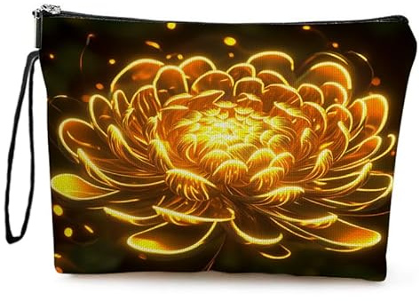 Kosmetiktasche Goldene Blumen Schminktasche Tragbare Reise Kosmetiktasche Set,Klein Niedliche Vielseitige Geldbörse Klein, Kosmetiktasche Damen,Reißverschlusstasche Kosmetik Tasche