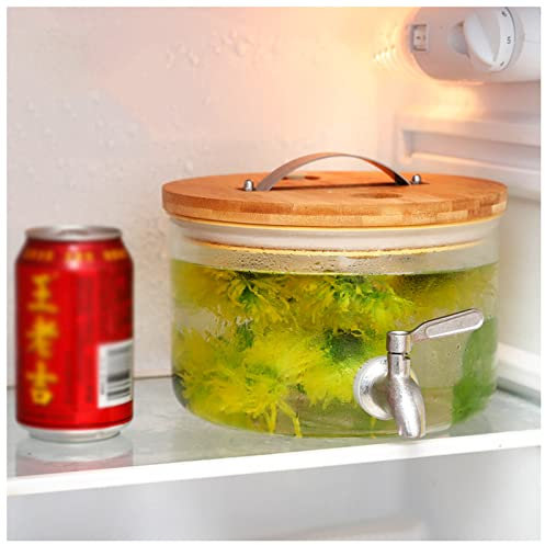Distributore di bevande in vetro da 3 litri per frigorifero con rubinetto, vetro resistente alle alte temperature, secchio per bevande di grande capacità, bottiglia di acqua fredda per tè freddo, limo