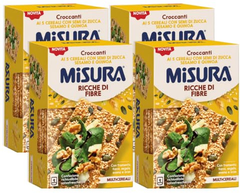 4X Misura Multicereali Croccanti Spesse ai 5 Cereali con Semi di Zucca, Sesamo e Quinoa, Ricche di Fibre e Fonte di Proteine, Senza Aromi, 8 Fette, Confezione da 200g
