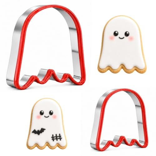 Cortadores de galletas fantasma Halloween, 2 piezas silicona | 2 formas de fantasma para masa de galletas, fondant y repostería de Halloween