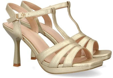 shoes&blues.es Sandalias de Tacon para Mujer, Diseno Comodo y Elegante con Tiras Cruzadas en la Pala con Cierre de Hebilla, Ideales para Primavera Verano.