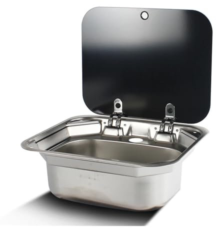 KAKAK Caravan Camping Edelstahl Handwaschbecken Waschbecken gehärtetem Deckel mit gefaltetem Wasserhahn Boot Camper Zubehör Für RV-Modifikationen(Sink)