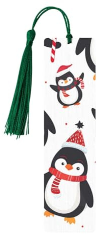 Pinguin Winter Lesezeichen Weihnachten Weihnachtsmann Holz Lesezeichen mit Quaste Lesezeichen für Frauen Männer Lesen Seitenmarkierungen Geschenke für Buchliebhaber