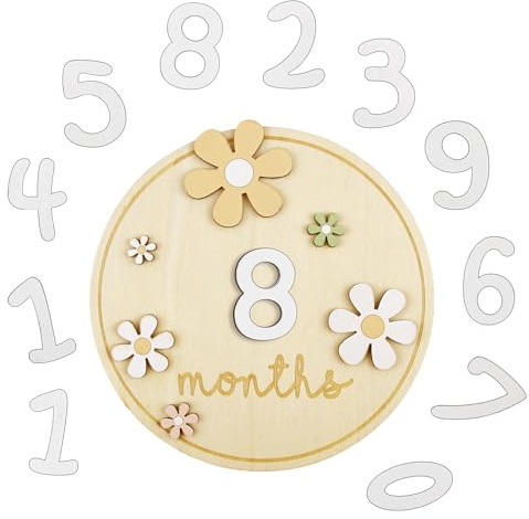 Tarjetas de Hitos Mensuales de Bebés, Madera Cumple Mes Bebe 0-12 Meses Bienvenida para Recién Nacido con Diseño Floral Accesorio Para Foto para Baby Shower Futuras Madre Padre Regalo Vistoso