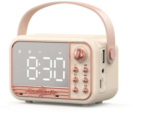 GNURBDILFO Altoparlante Bluetooth Retro con Supporto per Scheda TF, Chiavetta USB, Ingresso AUX, Suono 3D, Tipo Diffusione Bilanciata, Sveglia.