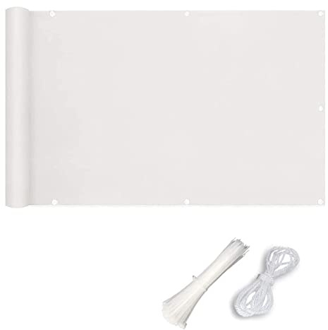 Sichtschutzmatte, 0,9 x 8,5 m, UV-Schutz, PVC, Sonnenschutz mit Kabelbindern, für Balkon, Terrasse, Hinterhof, Garten, Wind- und Sonnenschutz, Weiß, Outdoor-Sichtschutzlösung