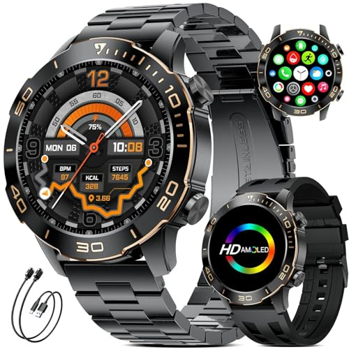 SUNKTA Militär Smartwatch Herren mit Telefonfunktion,1.43'' DIY Display Sportuhr/500mAh Akku/5ATM Wasserdicht Fitnessuhr mit 100+ Sportmodi,24/7 Herzfrequenz/Schlafmonitor/SpO2 für Android/iOS