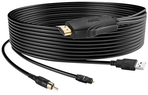 Convertisseur HDMI ARC vers audio optique/coaxial 192 kHz pour TV vers barre de son, Plug & Play 1,5 m ARC vers coaxial/SPDIF câble adaptateur répartiteur audio pour système audio home cinéma prend en