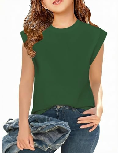 Arshiner Mädchen T-Shirt Kappenärmel Kinder Oberteil Rundhals Tops Lockere | Sommershirts,Kurzarmshirt,Baumwollshirt,5-12 Jahre