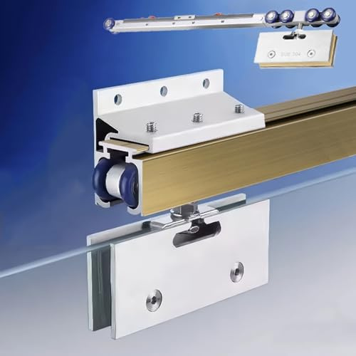 EXCLURA Schiebetür Schiene Soft-Close-Schiebetürsystem für Rahmenlose Glastüren, Wandmontage-Taschentürbeschlag-Set, Schiebetürschiene für Scheunentore(Champagne,5.2m/17.1ft)