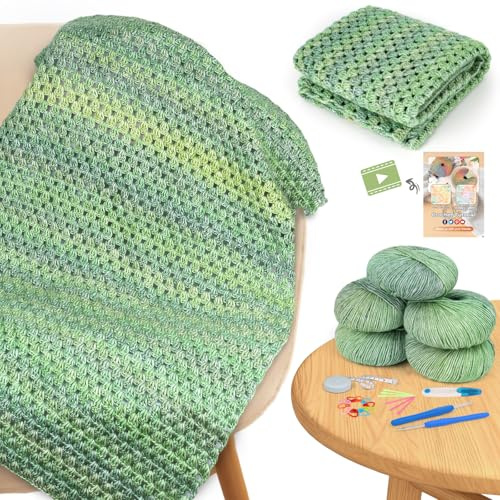 Aeelike Crochet Blanket Kit for Beginners, Easy Crochet Kits for Adults