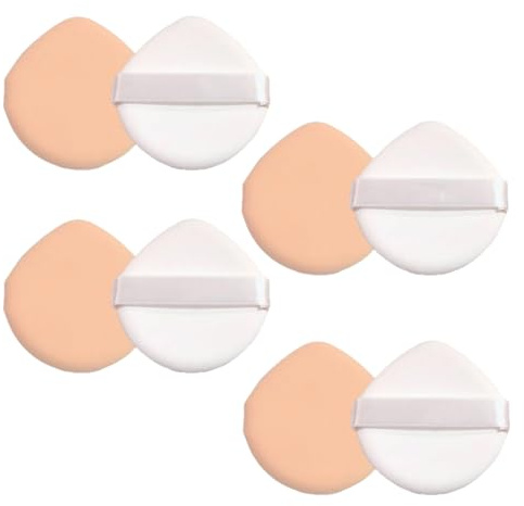 AEUXZA 8 Piezas Borlas de Maquillaje Triangulares, Esponja de Terciopelo para Polvos Sueltos, Base, Contorno de Ojos, Aplicador Cosmético Lavable (Negro/Blanco)