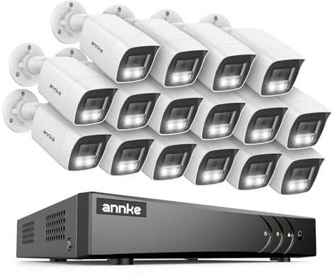 ANNKE Two-Way Audio CCTV Security Camera System, 16 Channel H.265+ DVR, 12pcs 3K Cameras, Color Night Vision, Human/Vehicle Detection, IP67 Waterproof for Outdoor Indoor, 24/7 Recording, NO Hard Drive