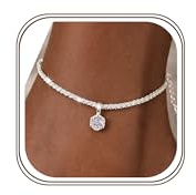 Maynor Birthstone Anklet for Women 925 Sterling Silver Anklet Bracelets with CZ Pendant in 12 Colours, Personalised Waterproof Jewellery Adjustable Birthday Gift for Women & Girls