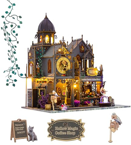 Crafts&Co® Château magique miniature DIY | Kit de construction de maison miniature avec éclairage LED | 500 pièces | Puzzle en bois 3D et kit de modélisation | Kit de bricolage Book Nook | Pour