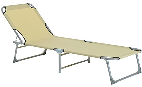 Outsunny Outdoor Sonnenliege klappbar Camping Tragbare Liege Terrasse Beach Leichtes Recamiere Garten Liegestuhl (beige)