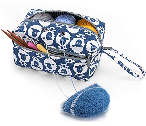 Luxja Tasche für Wolle, Handarbeitstasche Häkeln, Stricken Tasche für Garn Stränge, Häkelnadeln, Stricknadeln (bis 8 Zoll) und Andere Kleines Zubehör | Stricktasche für Garnknäuel, Häkelnadeln, Stricknadeln (bis 20,3 cm) und andere kleine Accessoires