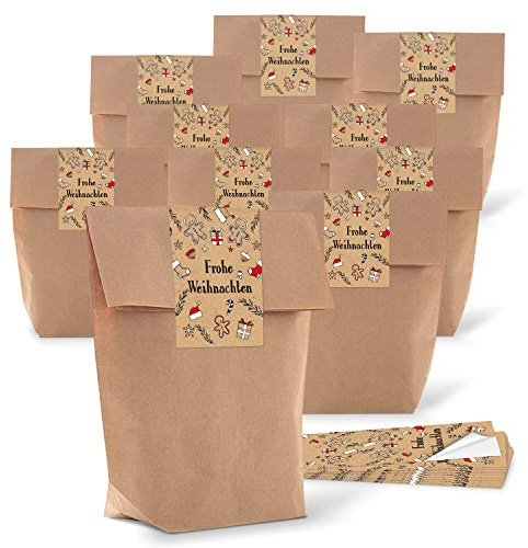 Logbuch-Verlag 25 kleine Geschenktüten Frohe Weihnachten zum Befüllen Geschenk Verpackung weihnachtlich 14 x 22 x 5,5 cm braun Kraftpapier