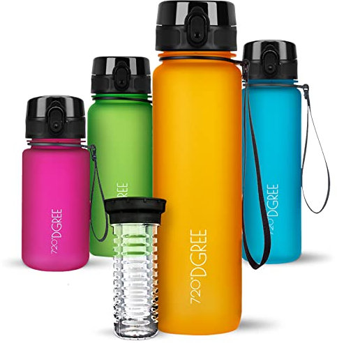 720°DGREE Trinkflasche 1l “uberBottle“ softTouch +Früchtebehälter - BPA-Frei - Schlanke Wasserflasche für Sport, Fitness, Fahrrad, Uni, Outdoor - Tritan Sportflasche Leicht, Stoßfest, Wiederverwendbar