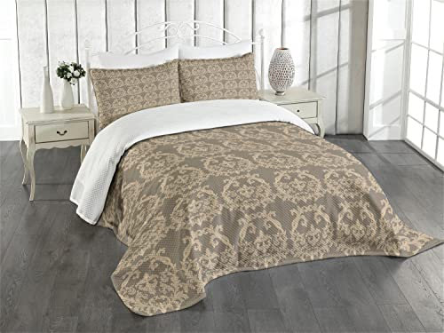 ABAKUHAUS viktorianisch Tagesdecke Set, Flora Barock Classy, Set mit Kissenbezügen Waschbar, für Doppelbetten 220 x 220 cm, Braun Taupe