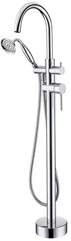 Wowkk Rubinetto per vasca da bagno autoportante in ottone a pavimento con doccia a mano (cromato)