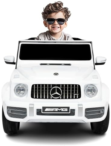 BabyCar Mercedes G63 Sport | Kinder Auto Elektro 12V mit 2×25W Motoren | Kinder Elektroauto mit Fernbedienung, Ledersitz, Türen zum Öffnen, MP3/USB | Offiziell Lizenziertes | Weiß