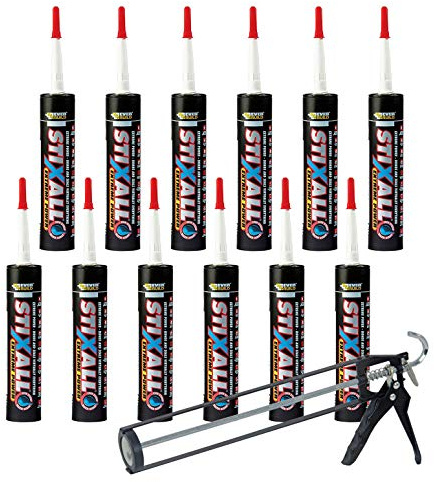 Stixall 12x Polymer Grab Sealant with Free Sealant Gun - 290ml Caulking Adhesive and Pro Sealant Applicator Included - Extra Adhesive Durable Sealant Polymer Adhesive 12-Pack