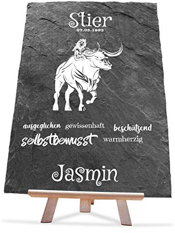 wandmotiv24 Sternzeichen STIER auf Schiefer, 20x30cm, personalisiert mit Namen und Datum, Charaktereigenschaften, Sternbild, Geburtstagsgeschenk, Geschenke zur Geburt, Geburtstag, Jahrestag M0032