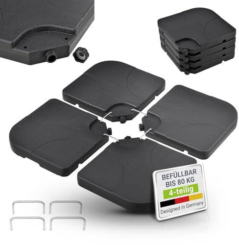 Juskys Schirmgewicht 4er-Set Quad für Schirmständer mit 60 Liter Wasser oder 80 kg Sand befüllbar HDPE Kunststoff Sonnen-Schirmständer
