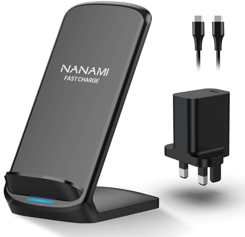 NANAMI Wireless Charger with 20W PD 3.0 Plug - Fast Charging Stand for iPhone 17 16 15 14 13 Pro Max 12 11 SE2 XS XR X 8, Induction Charger for Galaxy S26 S25 Ultra S24 S23 S22 S21 S20 S10 S9
