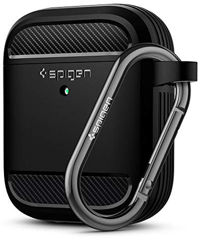 Spigen Rugged Armor Compatible avec Apple Airpods 1 & 2 Coque [Lumière LED Visible] - Noir Mat