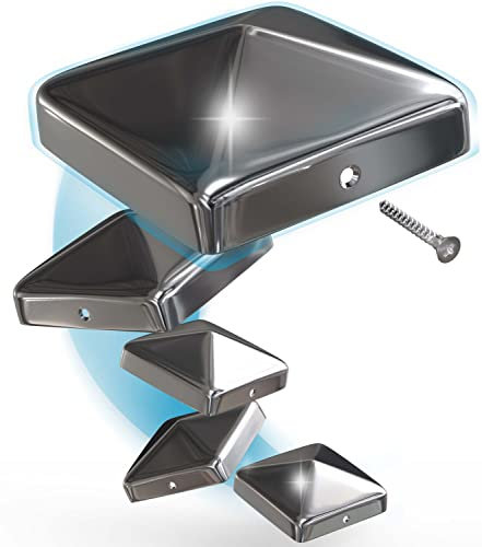 TOOLCORE® Tappi per pali in acciaio inox, 7 x 7 cm, protezione perfetta, 5 pezzi, con viti in acciaio inox, tappi di copertura antiruggine per pali in legno, copertura massiccia per pali in legno