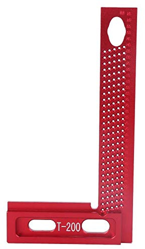 T Type Lineal 200 mm/7, 9 Zoll Lochlineal Metall, 90 Grad Winkel Klemme, T-200 Winkel Präzisionswinkel T-Förmiges Lineal für Holzbearbeitung, Rot Aluminiumlegierung Zimmermannswinkel