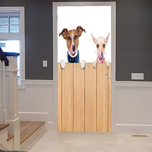 A.Monamour Türtapete Selbstklebend Türfolie Türposter 3D Lustiges Hunde Thema Vinyl Folie Türdeko Tapete Wandbild Türaufkleber Türtattoo 90 x 200 cm
