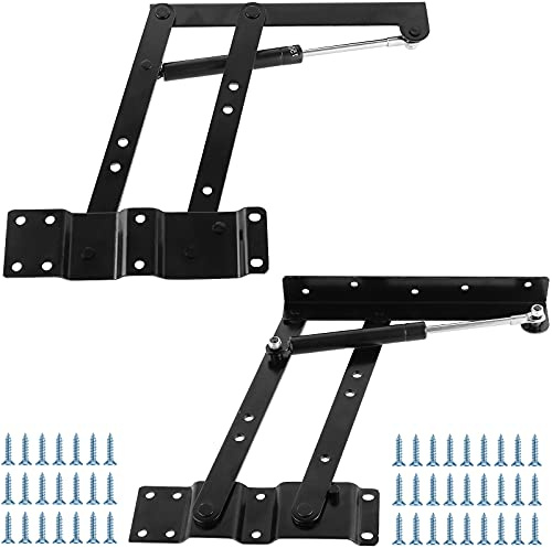 HAKZEON 2 bisagras de mesa de centro de 9.52 pulgadas con 40 tornillos de montaje, 150N bisagra plegable mecanismo de soporte de elevación, escritorio de gas hidráulico, negro