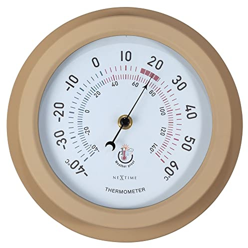 NeXtime Außenthermometer - Ø22CM - Metall - Braun „Lilie“