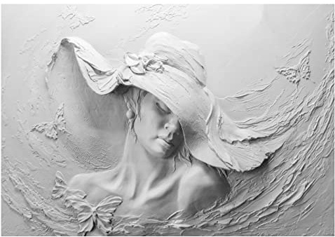 WallArena - Vlies Fototapete Frau Schmetterlinge grau Stein Skulptur Betonoptik 208x146 cm - Fototapeten - Tapeten für Wohnzimmer Schlafzimmer Vliestapete Wandtapete Tapete 3D Effekt- inkl. Kleister