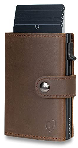 Fargo Wallet – Leder Geldbörse handgemacht für Herren und Damen Portemonnaie Aluminium Kartenhalter mit Münzfach und Scheinfach - Platz für 9 Karten mit RFID NFC Schutz Farbe | (Dunkelbraun)