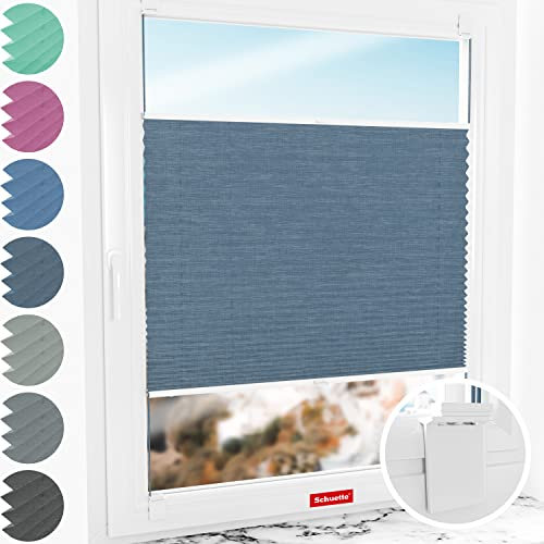 Schuette® Plissee ohne Bohren zum Kleben ● Melange Kollektion: After Rain (Blau) ● 50x130cm (Breite x Höhe) ● Suprafix Klebe- & Schraubhalter 2in1 Set Letsbond ● Bequeme Rollo Video