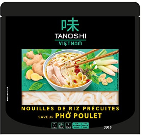 TANOSHI VIETNAM - Nouilles De Riz Précuites Saveur Pho Poulet -Plat Traditionnel Vietnamien Composé de Nouilles de Riz - Bouillon Parfumé, d'Herbes et de Poulet - prêt en 2 min !