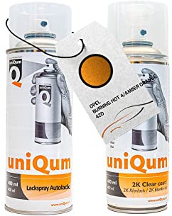 UniQum Autolack + Klarlack 2K Spraydose fürs Auto für OPEL BURNING HOT 4/AMBER ORANGE 42D Autolack Reparatur 2 x 400 ml