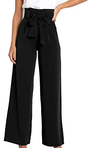 LIAOPUFUS Traje para Mujeres-Pantalones Fluidos de Cintura Alta, Cinturón de Pantalón Ancho, Cinturón de Pantalón de Cercanías, Ropa Casual (1-Negro-1, S)