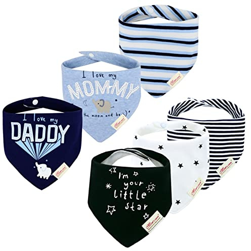 Minizone Baby Halstücher 6er Pack, Super Weich und Absorbiert Dreieckstuch Sabberlätzchen Baby mit Baumwolle Bandana für Jungen, Papa Mama